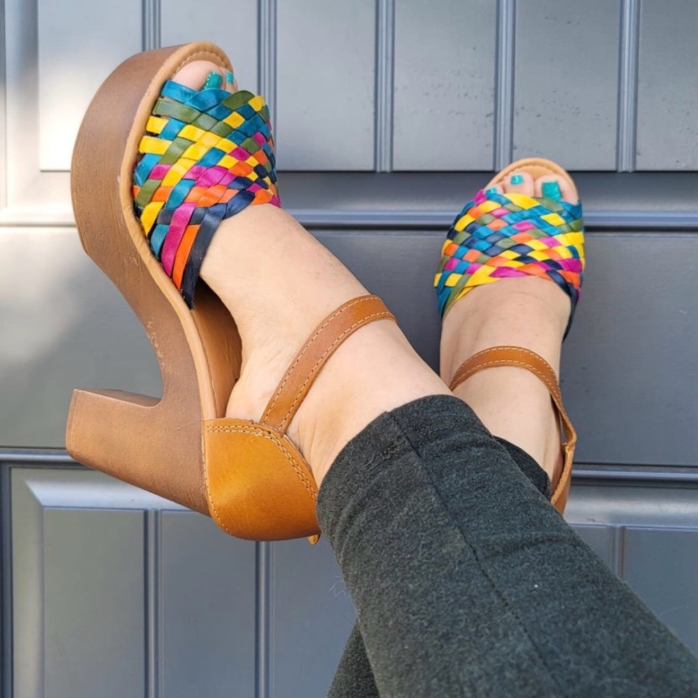 Mexican Leather Wedge Huarache Sandal - 4" Heel